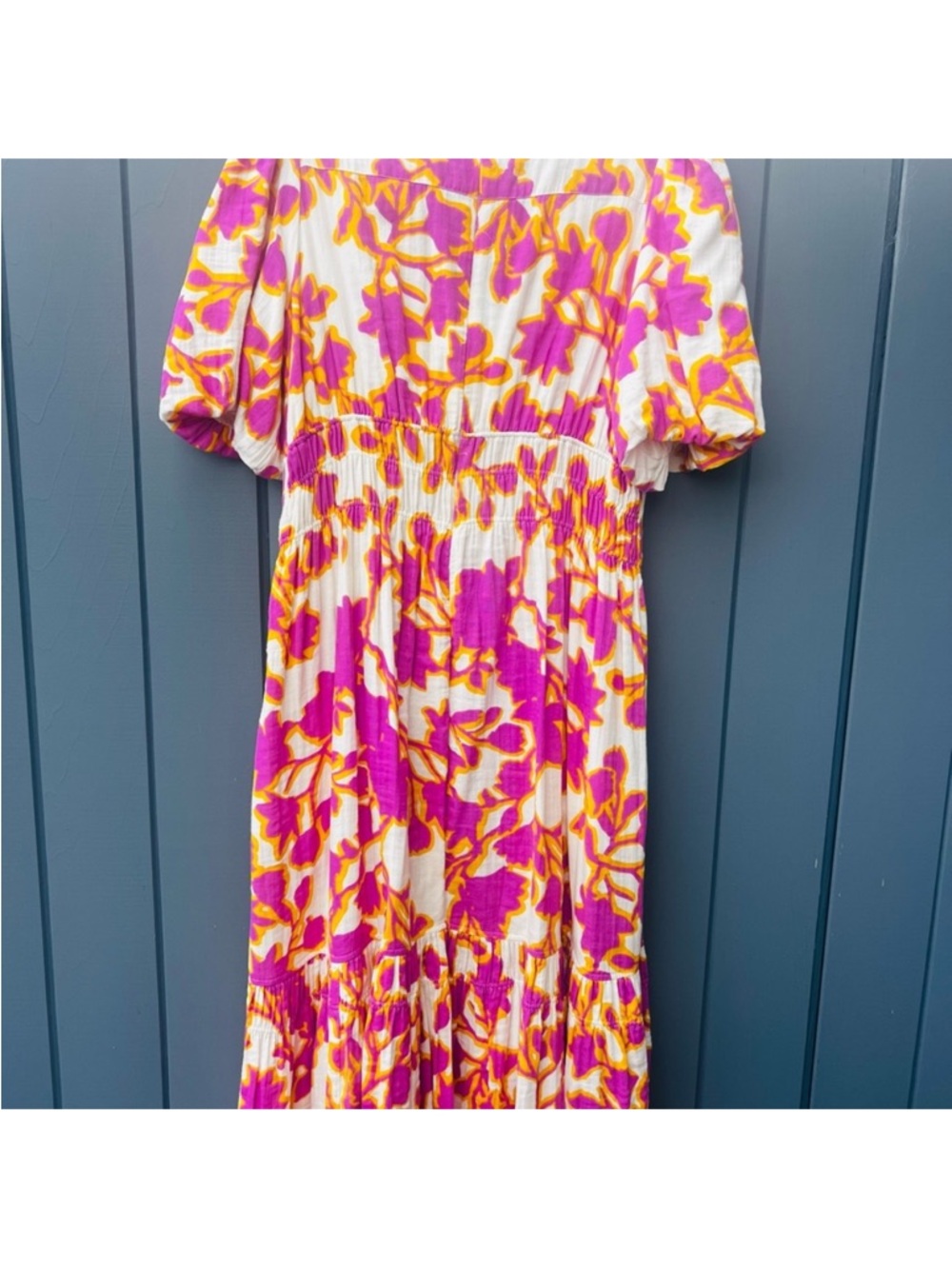 ME+EM Pink and Yellow Floral Smocked Midi Dress - Picture 12 of 13